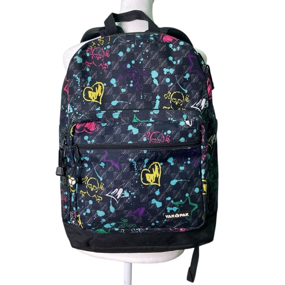 Yak Pak Multicolor Skull Backpack Black Casual School Storage Streetwear‎ Bag